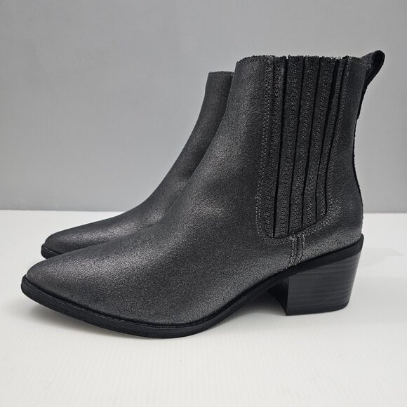 Clarks Morzine Top Chelsea Ankle Boot 9 Pewter Metallic Leather Block Heel NEW - Picture 13 of 13